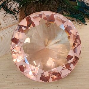 Pink Crystal Diamond Paperweight Art Glass.